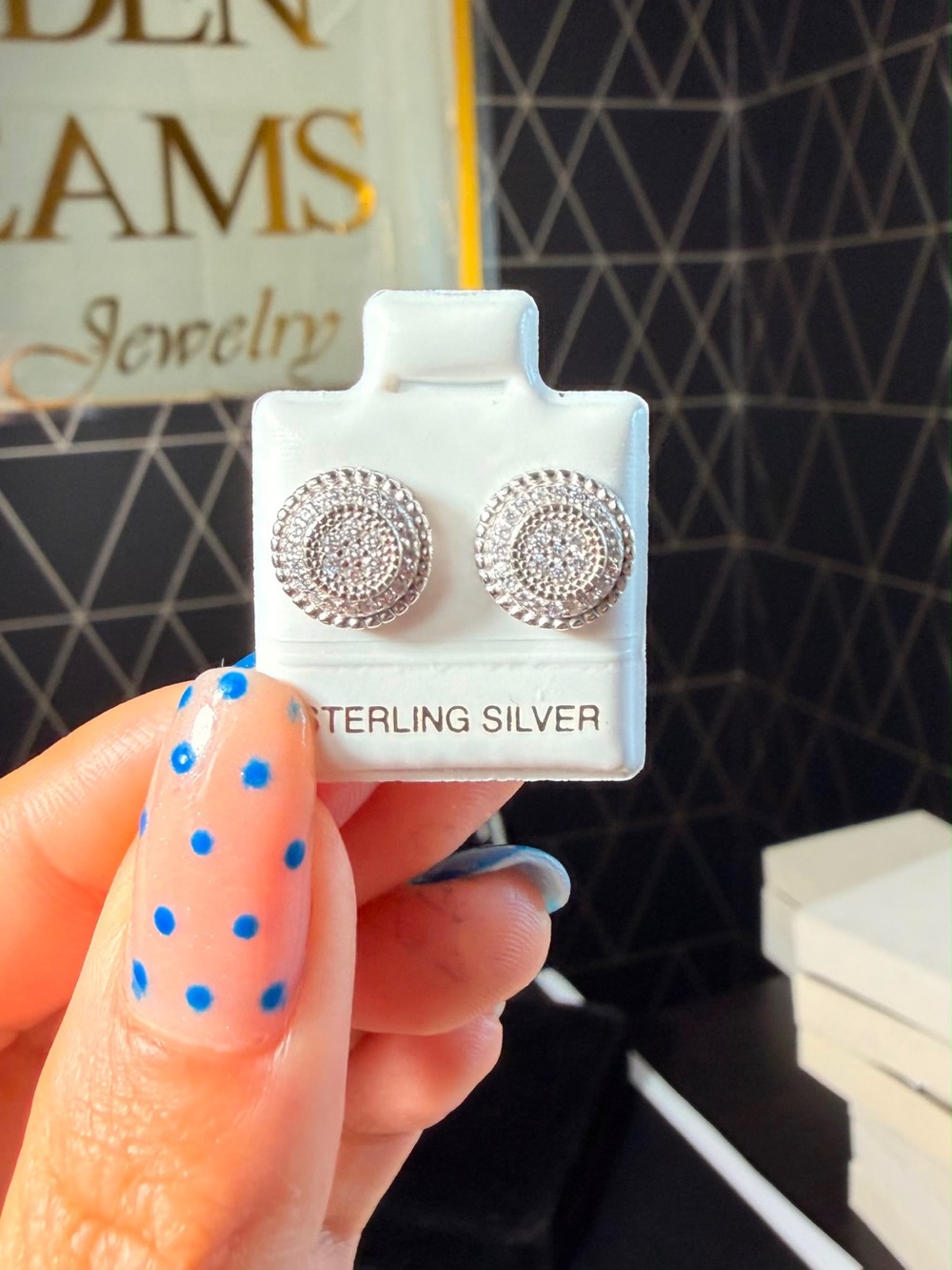 Sterling Silver Round Pavé Stud Earrings - Silver